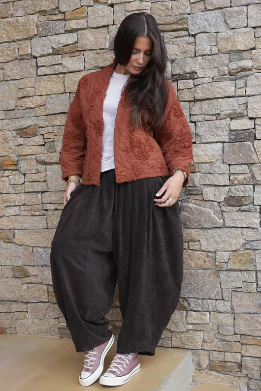 Cabbage Rose Cotton Quilted Jacket Rust